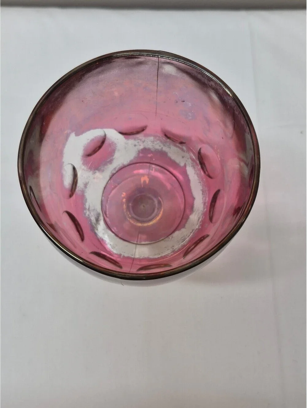 Vintage Pink Glass Goblet with Clear Stem and Base J26